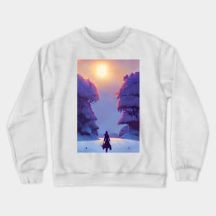 Anime Girl Sunshine Snowy Christmas Landscape Crewneck Sweatshirt